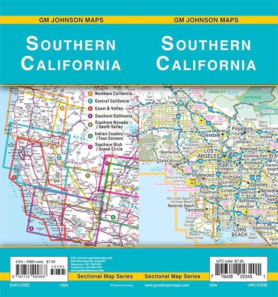 89年 Southern California 南カリフォルニア ガイド 英語 Southern California, California Sectional Map: GM Johnson